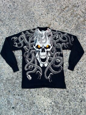 VTG Rare 1993 Liquid Blue Medusa AOP Single Stitch Shirt Long Sleeve Size L USA
